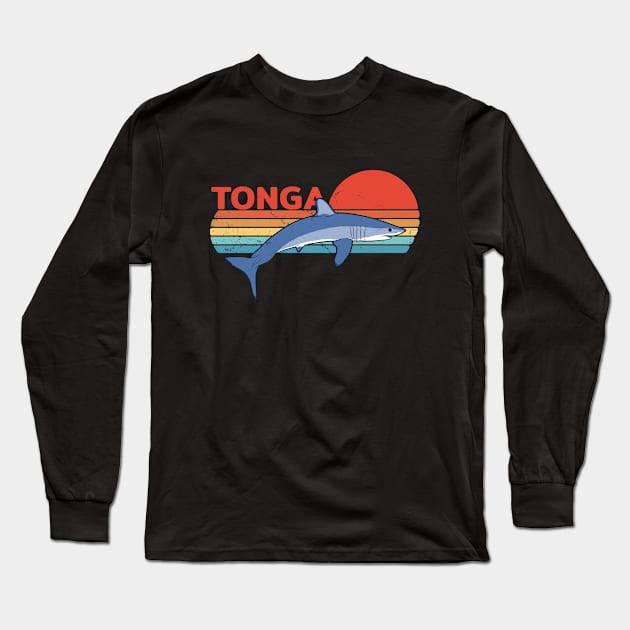 Mako Shark Kingdom of Tonga Vintage Travel Design Long Sleeve T-Shirt by NicGrayTees